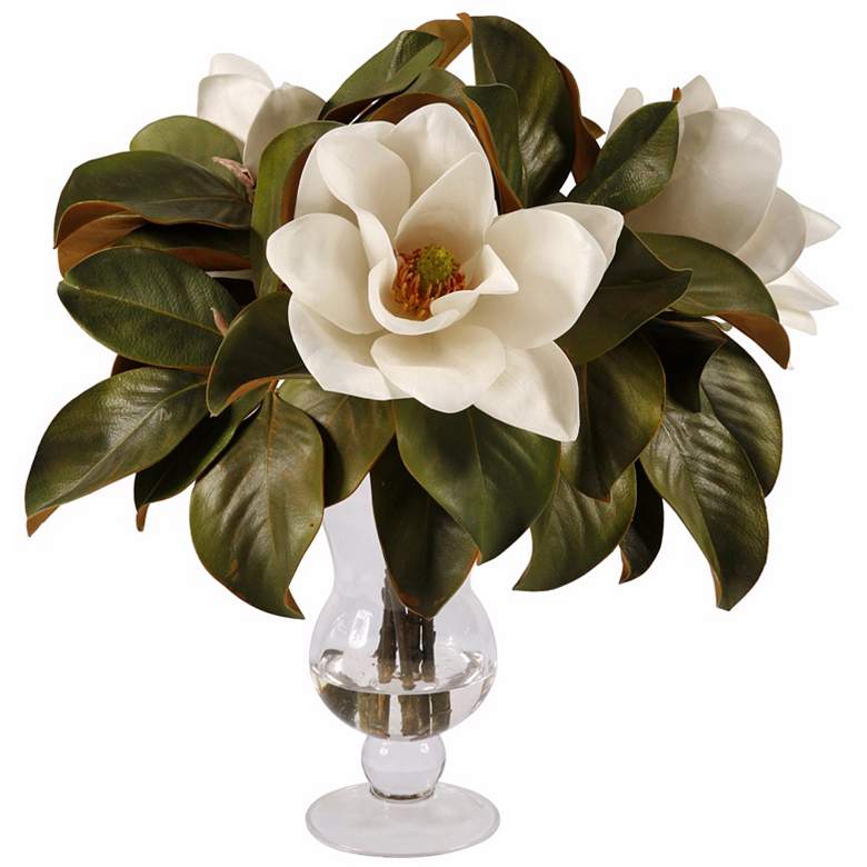 Image 1 Jane Seymour 20 inch White Magnolia Faux Flowers in Glass Vase