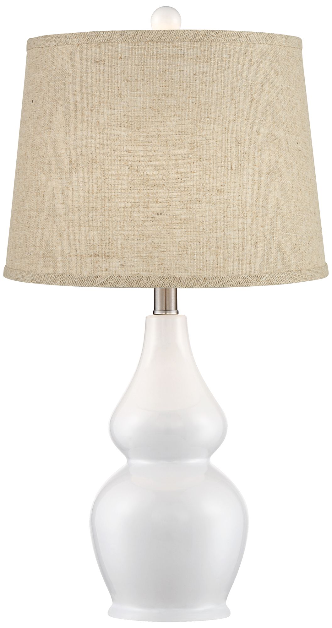 Jane White Ceramic Gourd Burlap Linen Table Lamps Set of 2