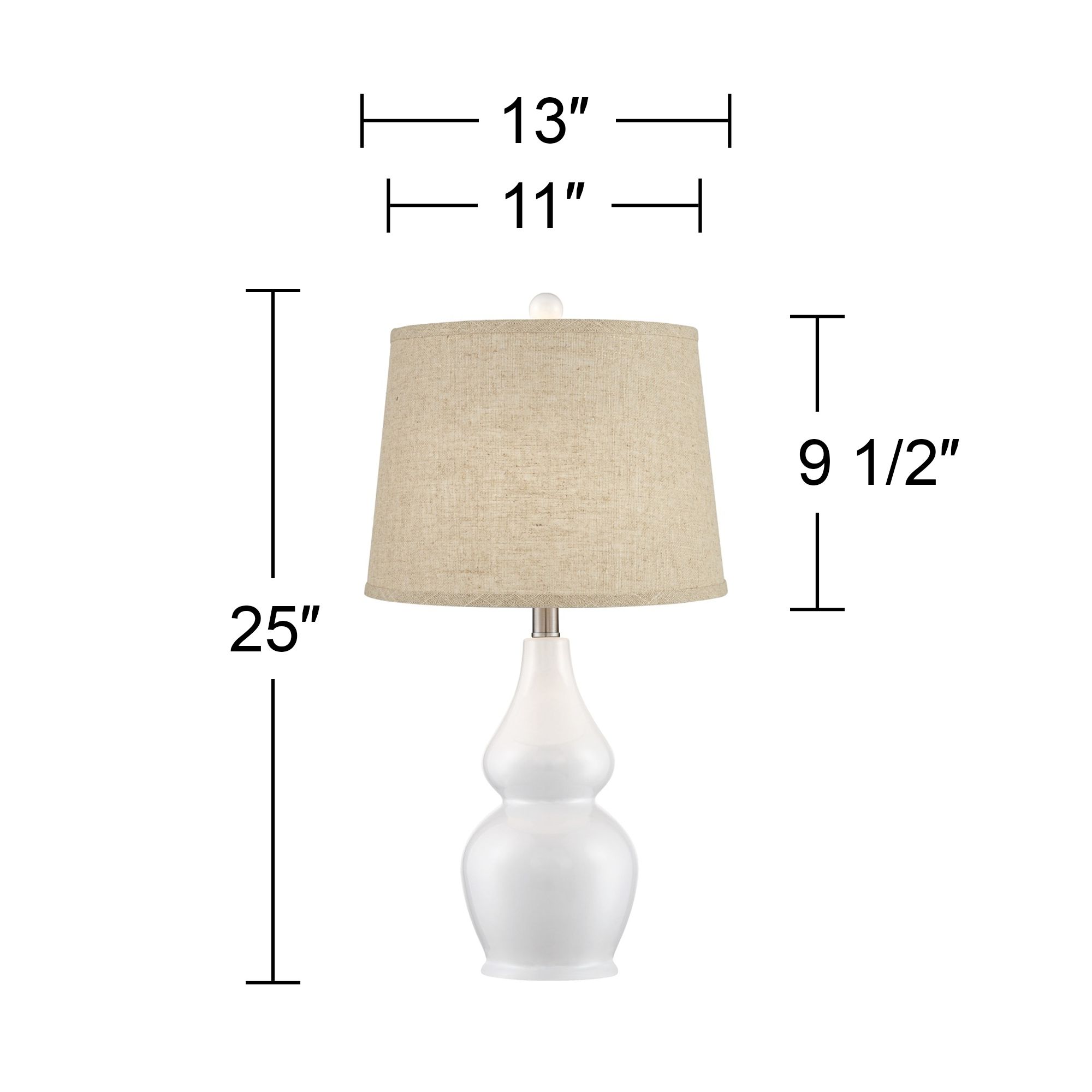 Jane White Ceramic Gourd Burlap Linen Table Lamps Set of 2