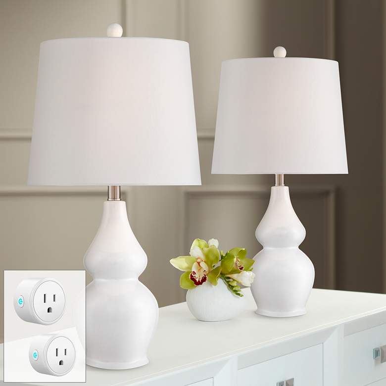 Image 1 Jane White Ceramic Gourd Lamp Set of 2 with WiFi Smart Sockets