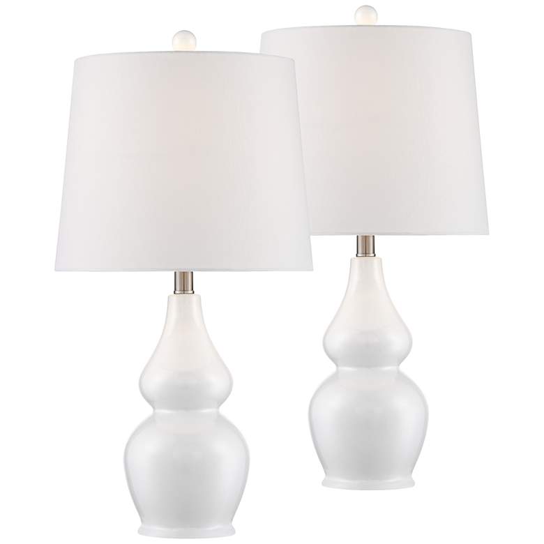 Jane White Ceramic Lamps Set of 2 with Table Top Dimmers