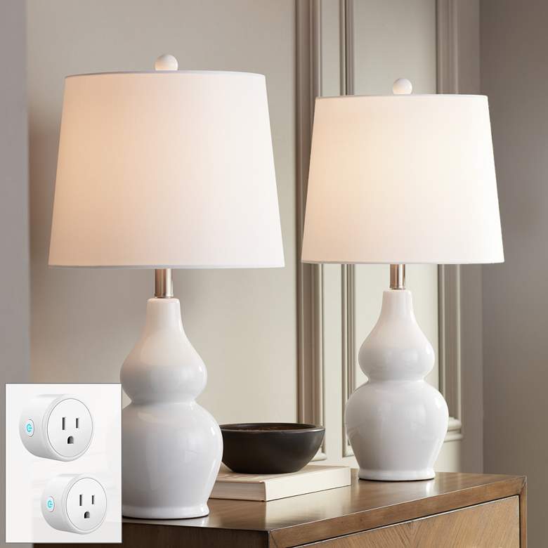 Image 1 Jane White Ceramic Table Lamps Set of 2 with Smart Sockets
