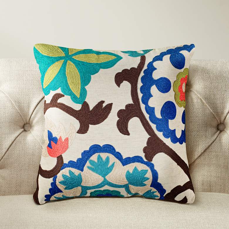 Image 1 Janelle Floral Multi-Color Blue 18 inch Square Throw Pillow