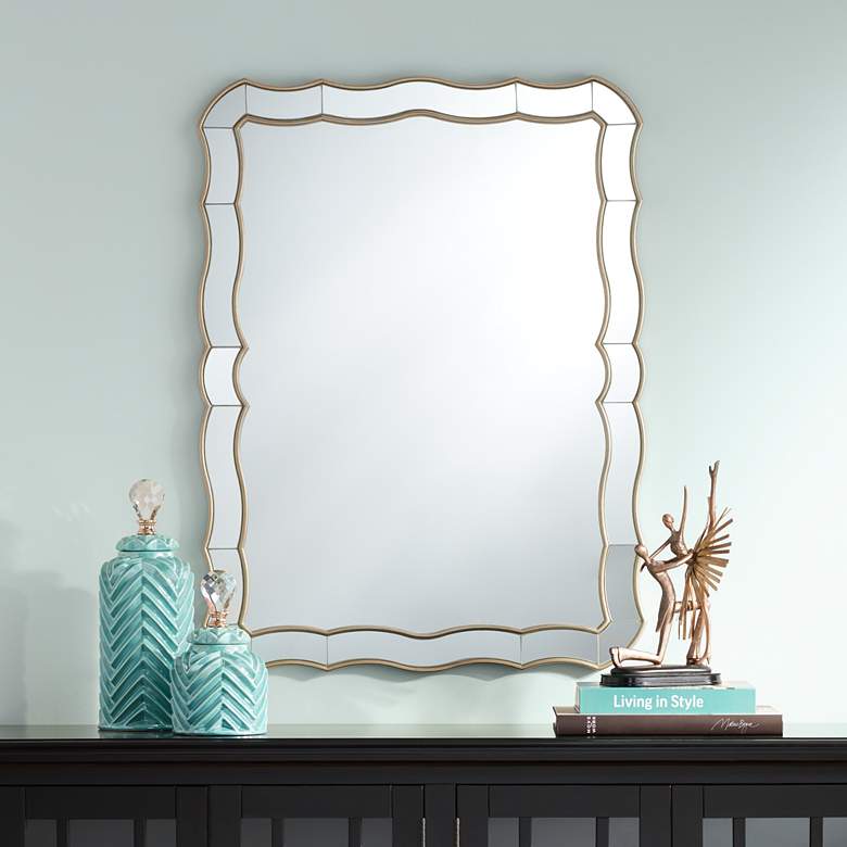 Image 1 Janessa Antique Silver 30 inch x 40 inch Scalloped Wall Mirror