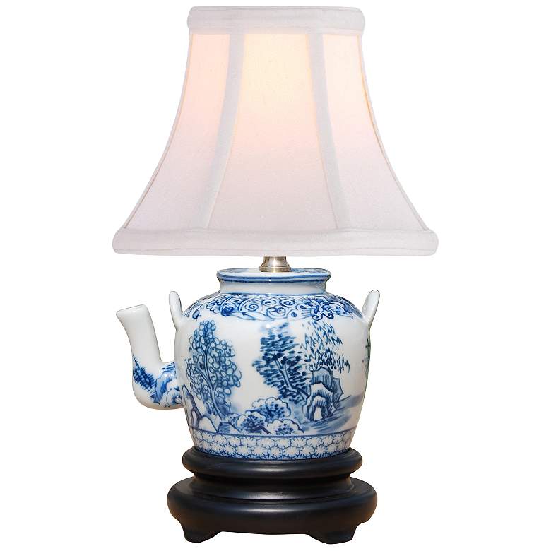 Image 1 Janet 12"H Blue and White Porcelain Teapot Mini Table Lamp