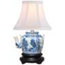 Janet 12"H Blue and White Porcelain Teapot Mini Table Lamp