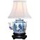 Janet 12"H Blue and White Porcelain Teapot Mini Table Lamp