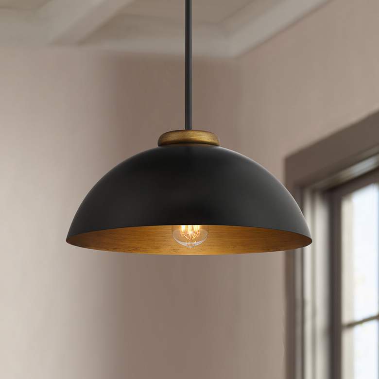 Image 7 Janie 15 1/2 inch Wide Black and Gold Dome Pendant Light more views