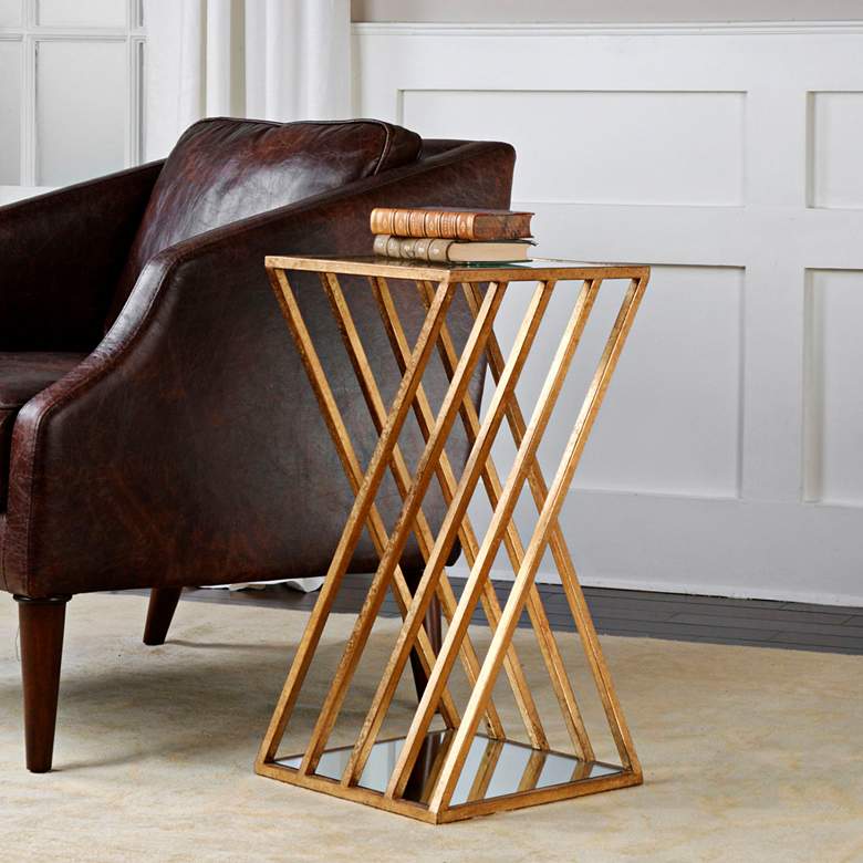 Image 1 Janina 13" Wide Clear Glass Top Gold Leaf Accent Table