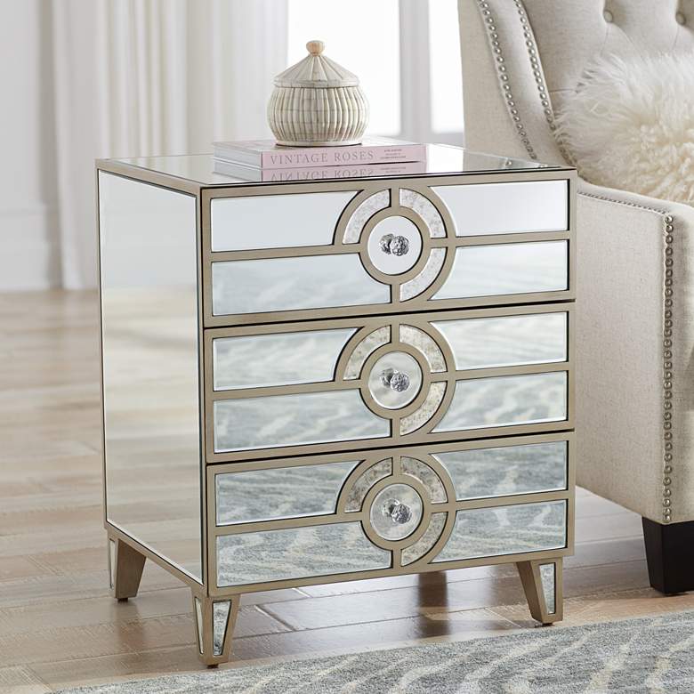 Image 1 Janine 21 1/2 inch Wide Mirrored  3-Drawer Art Deco Side Table
