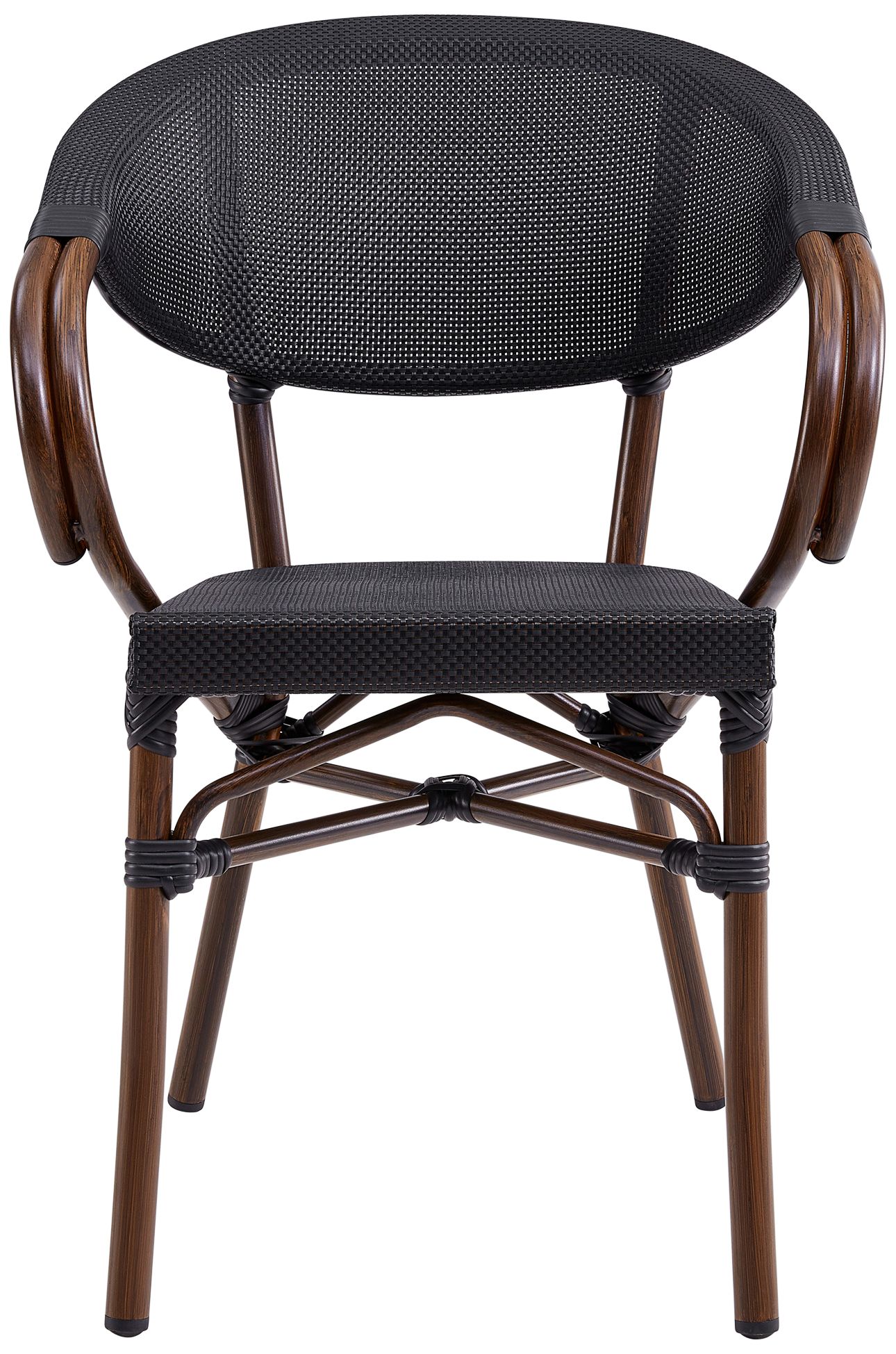 Jannie Black and Brown Outdoor Stacking Armchairs Set of 2 in scene