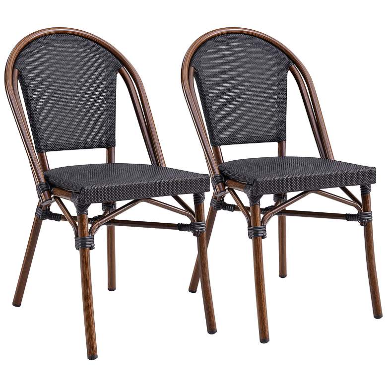 Image 1 Jannie Black and Brown Outdoor Stacking Side Chairs Set of 2