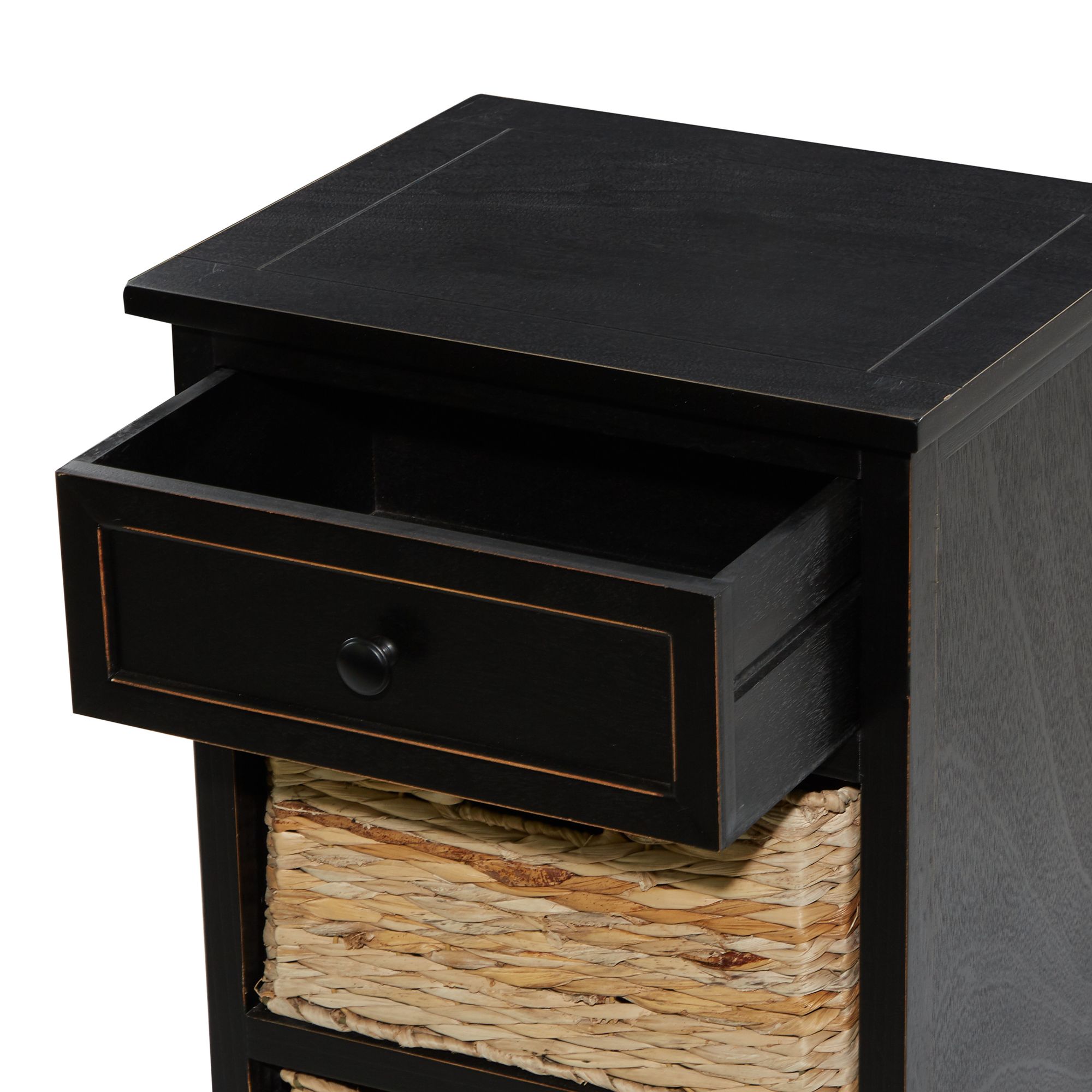 Image 3 Jansen 16"W Matte Black Wood 1-Drawer End Table w/ 2 Baskets more views