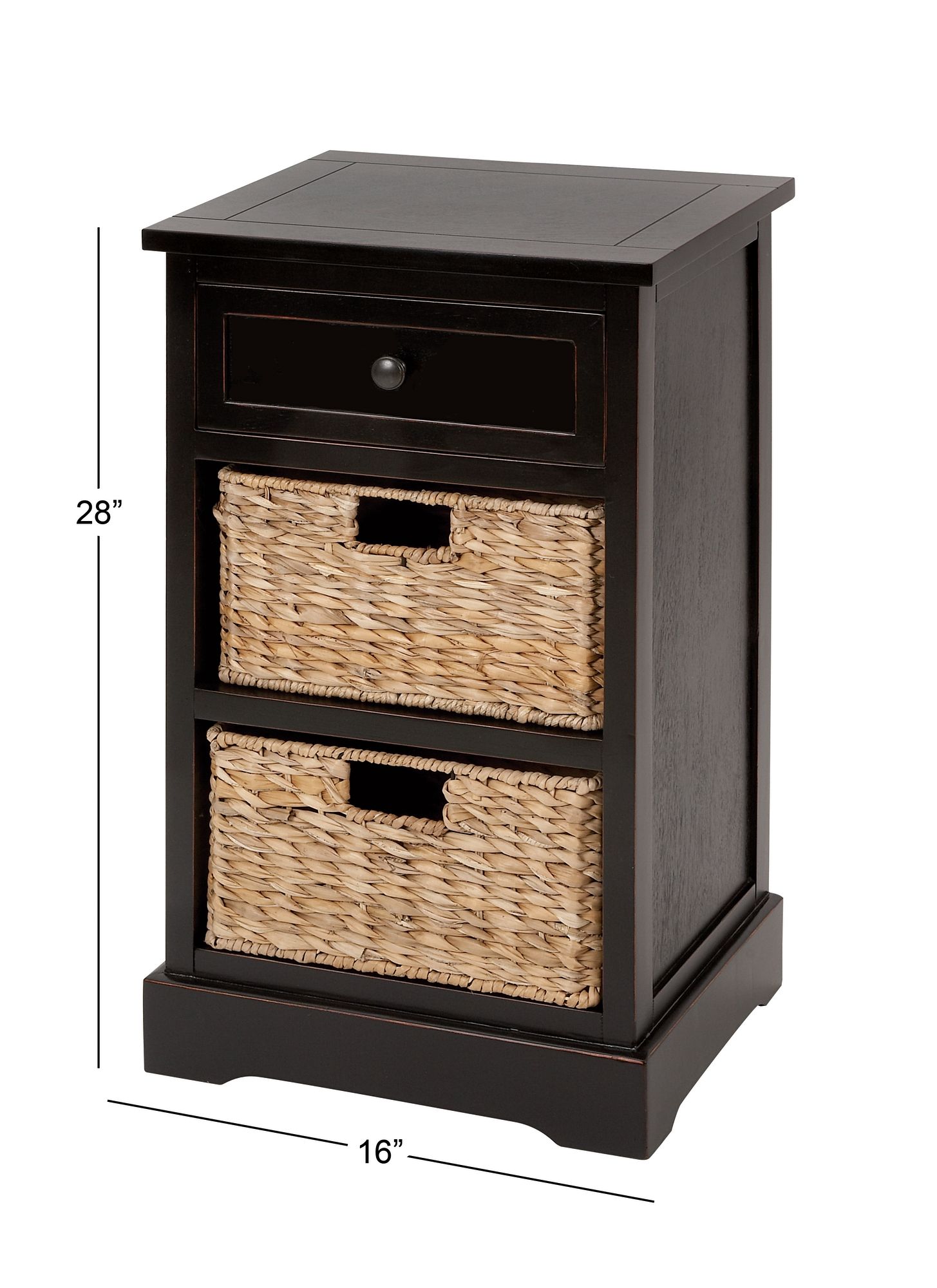 Jansen 16"W Matte Black Wood 1-Drawer End Table w/ 2 Baskets