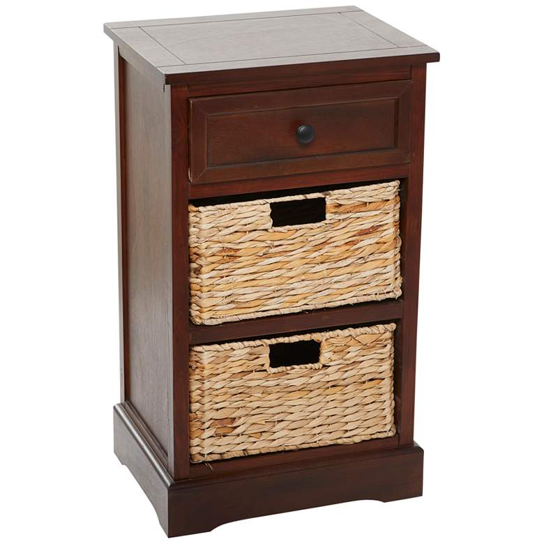 Image 2 Jansen 16 inchW Matte Brown Wood 1-Drawer End Table w/ 2 Baskets