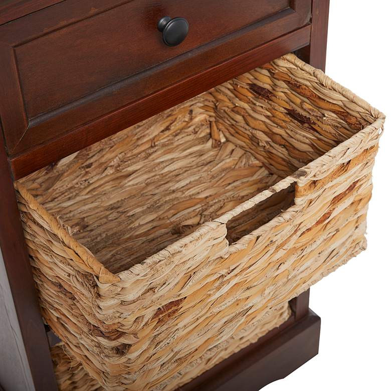 Image 4 Jansen 16"W Matte Brown Wood 1-Drawer End Table w/ 2 Baskets more views