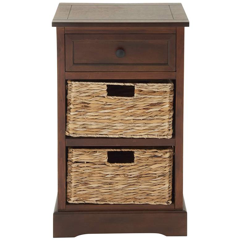 Image 5 Jansen 16"W Matte Brown Wood 1-Drawer End Table w/ 2 Baskets more views