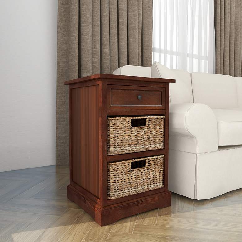 Image 7 Jansen 16"W Matte Brown Wood 1-Drawer End Table w/ 2 Baskets more views