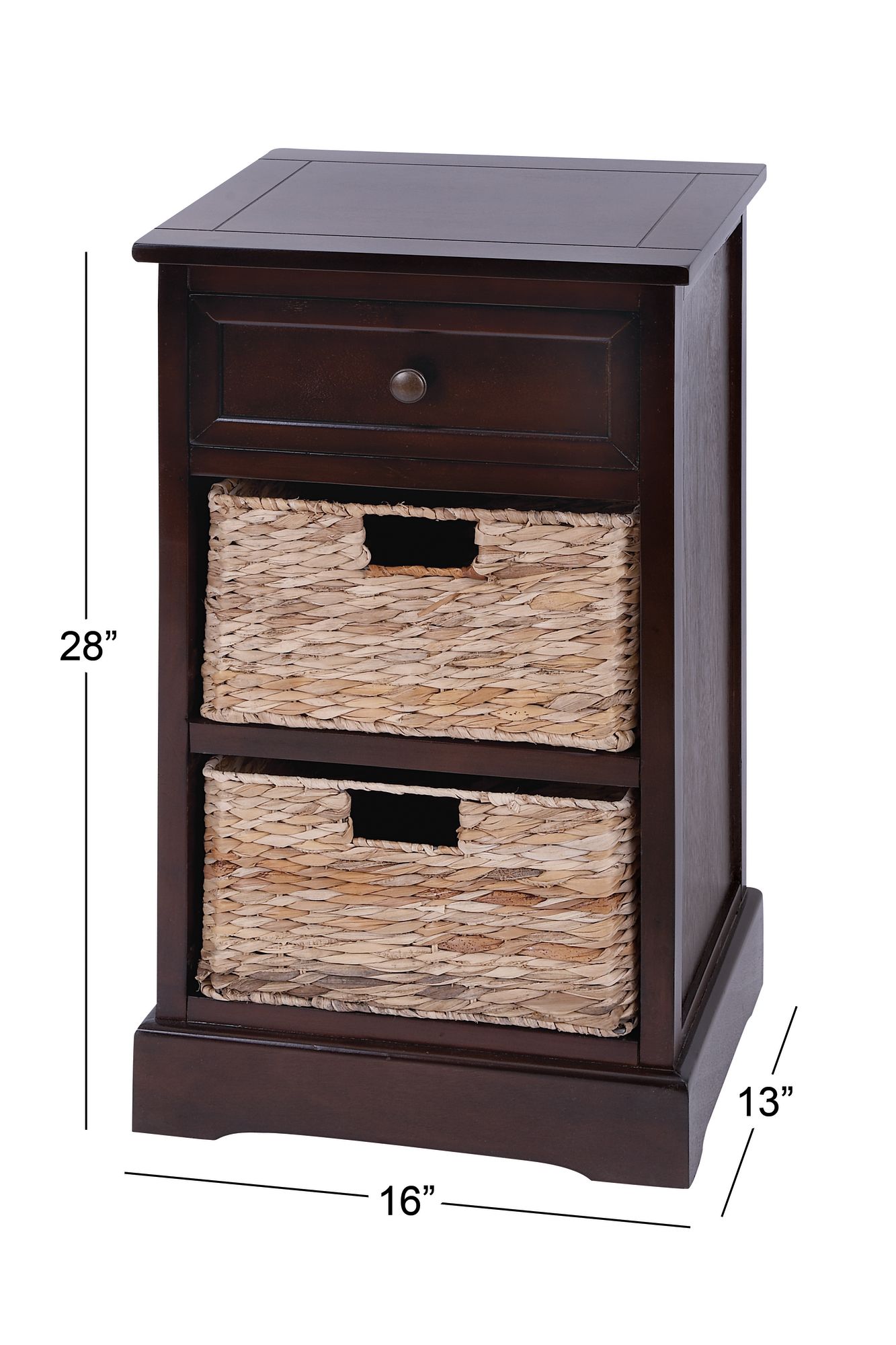 Jansen 16"W Matte Brown Wood 1-Drawer End Table w/ 2 Baskets