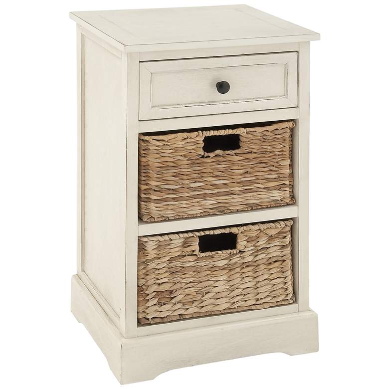 Image 2 Jansen 16 inchW Matte Cream Wood 1-Drawer End Table w/ 2 Baskets