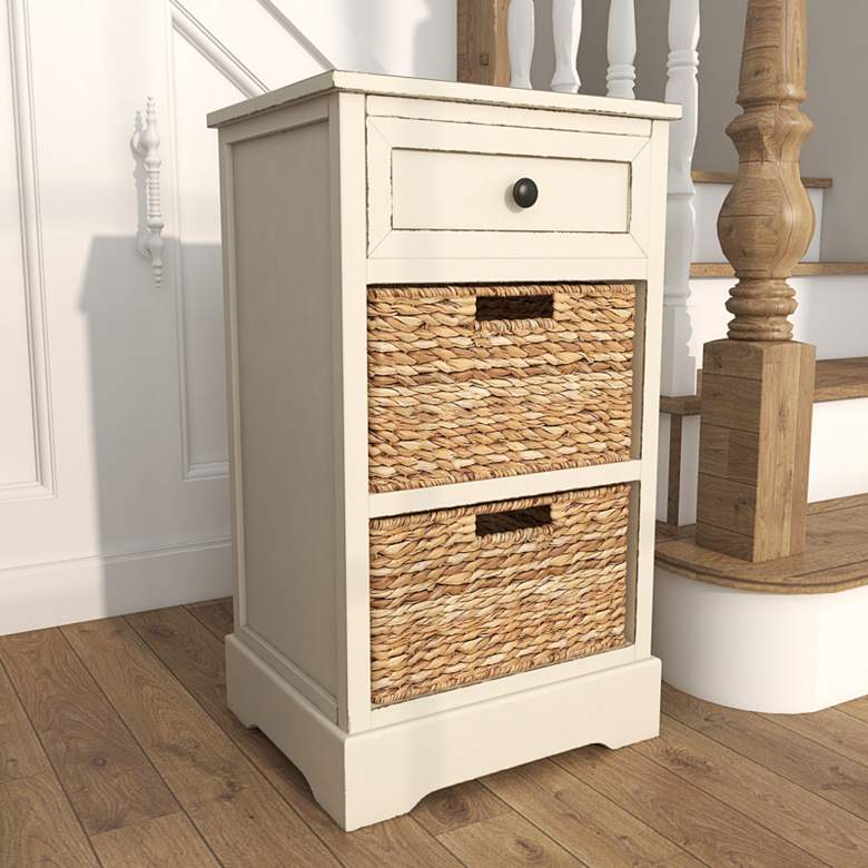 Image 1 Jansen 16"W Matte Cream Wood 1-Drawer End Table w/ 2 Baskets