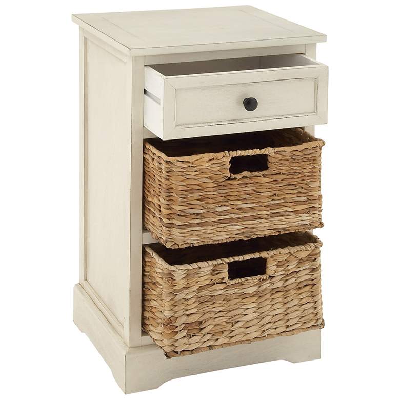 Image 5 Jansen 16 inchW Matte Cream Wood 1-Drawer End Table w/ 2 Baskets more views