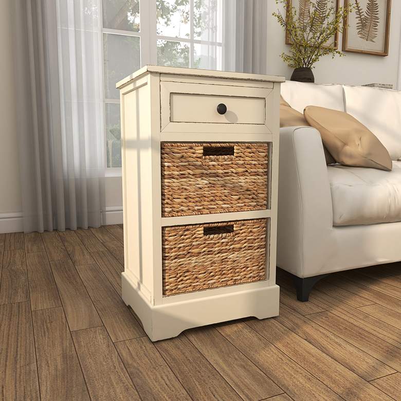 Image 6 Jansen 16 inchW Matte Cream Wood 1-Drawer End Table w/ 2 Baskets more views