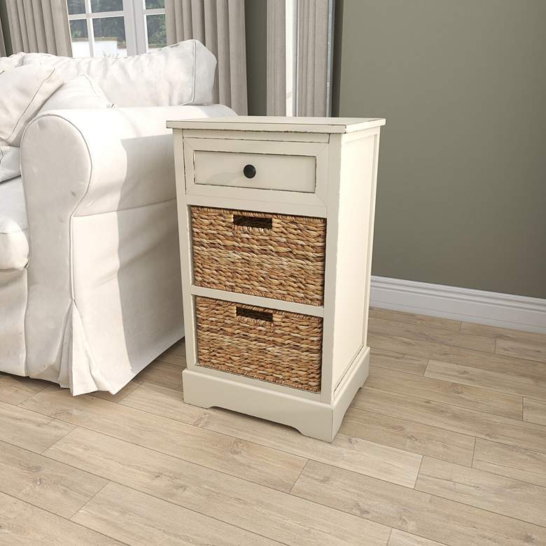 Image 7 Jansen 16 inchW Matte Cream Wood 1-Drawer End Table w/ 2 Baskets more views