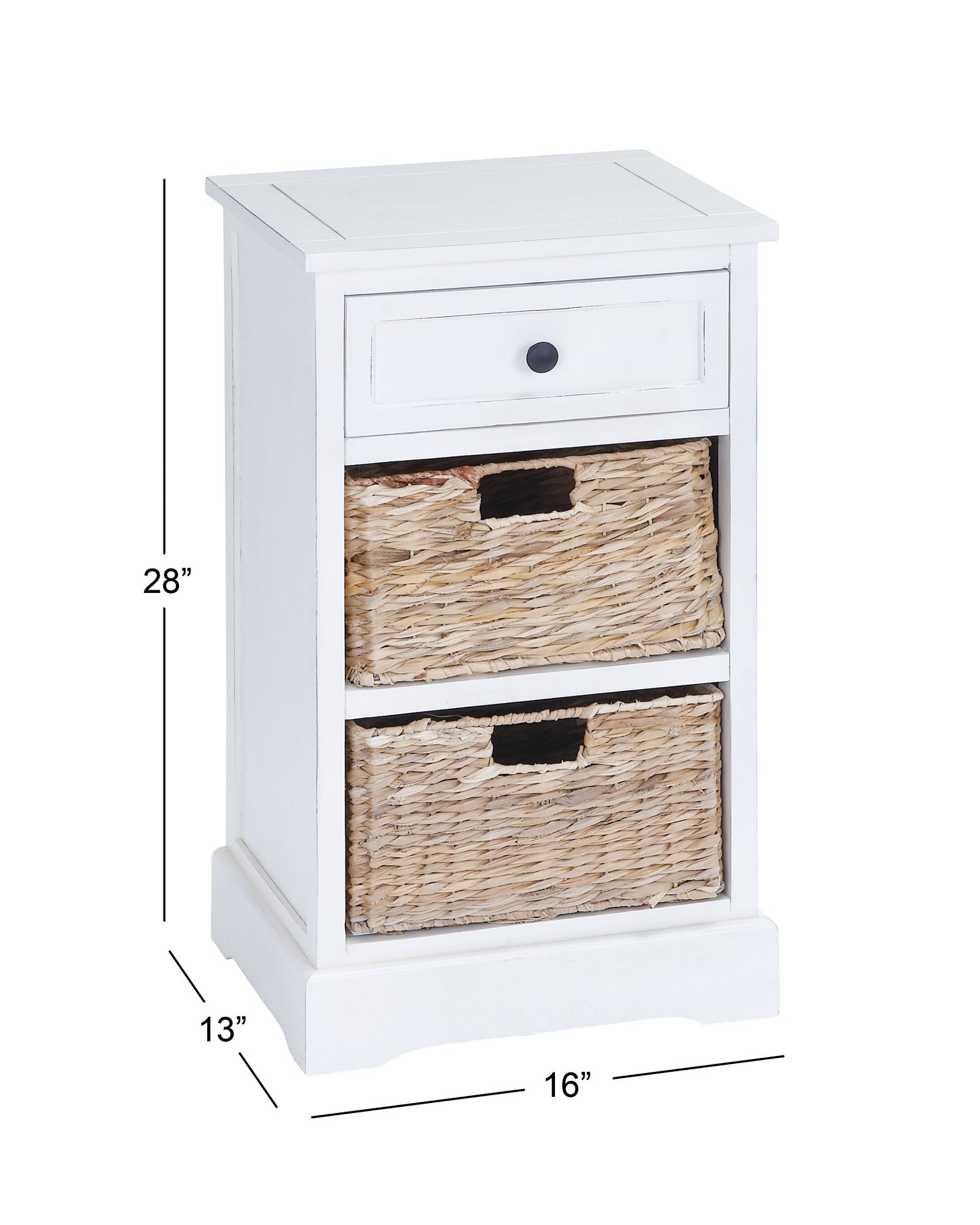 Jansen 16"W Matte Cream Wood 1-Drawer End Table w/ 2 Baskets