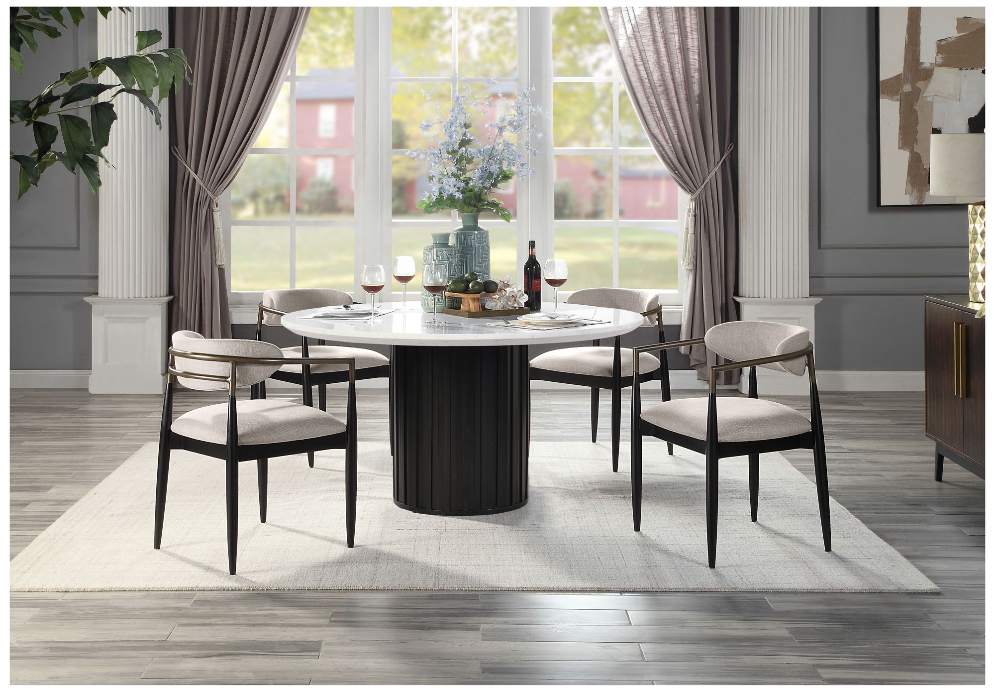 Jaramillo Arm Chair (Set-2) Beige Linen & Black