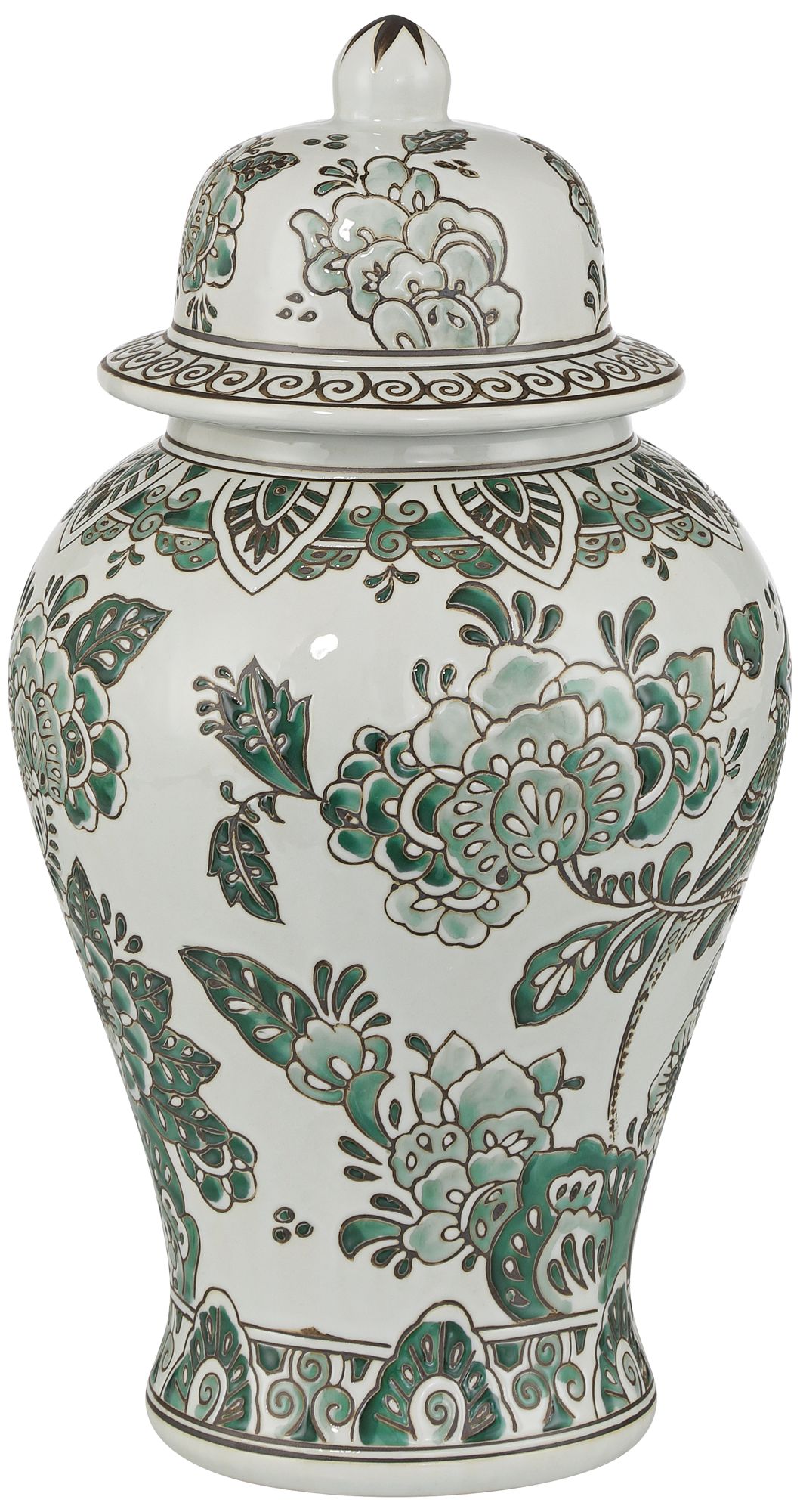Image 2 Jardin 14 1/2" High Jade and White Ceramic Ginger Jar with Lid