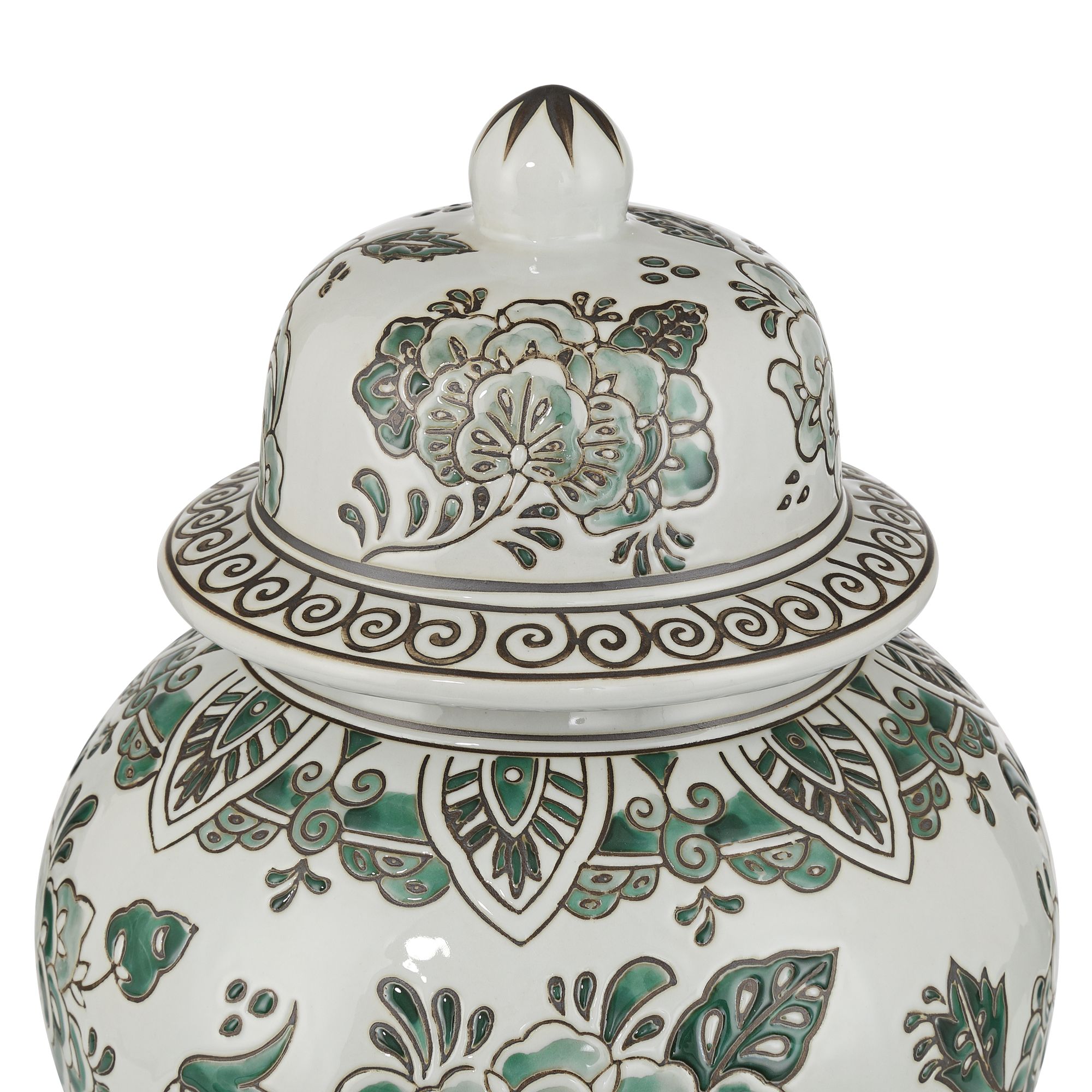 Image 3 Jardin 14 1/2" High Jade and White Ceramic Ginger Jar with Lid more views
