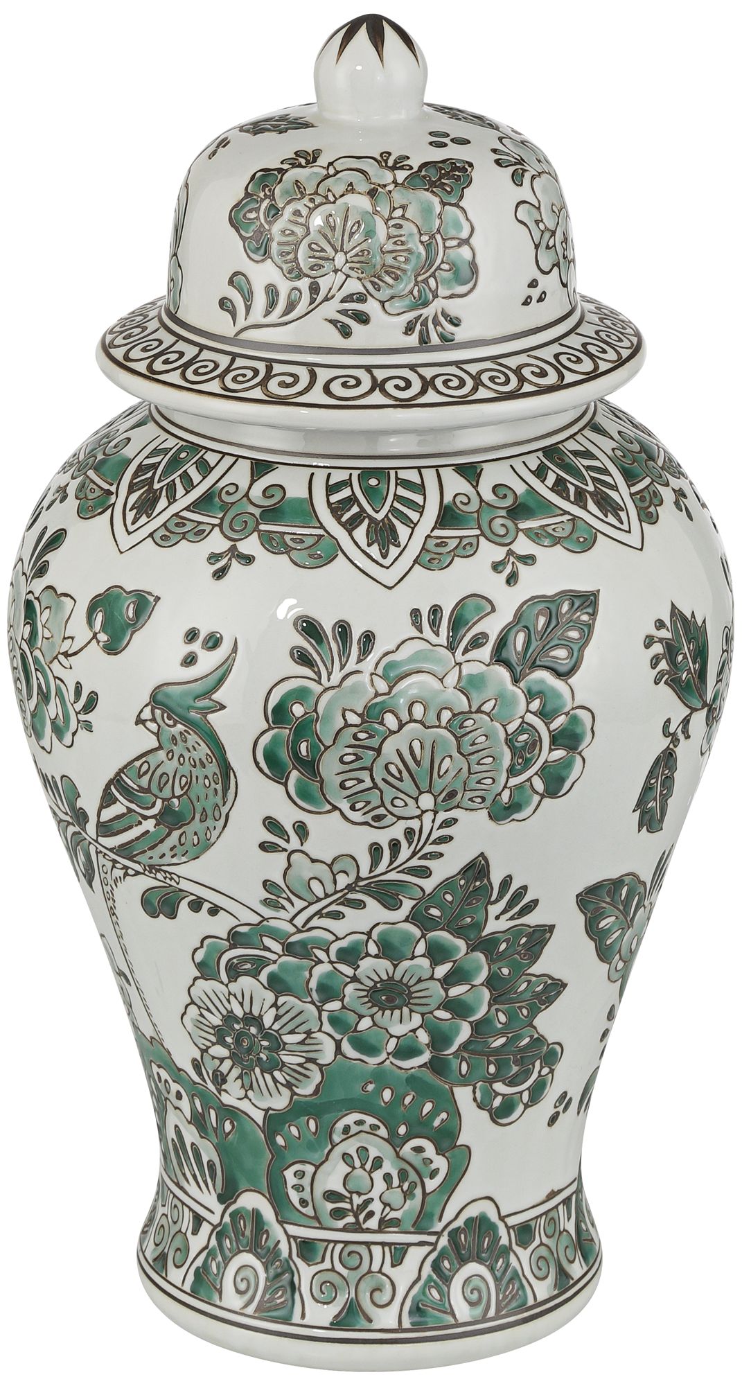 Jardin 14 1/2" High Jade and White Ceramic Ginger Jar with Lid