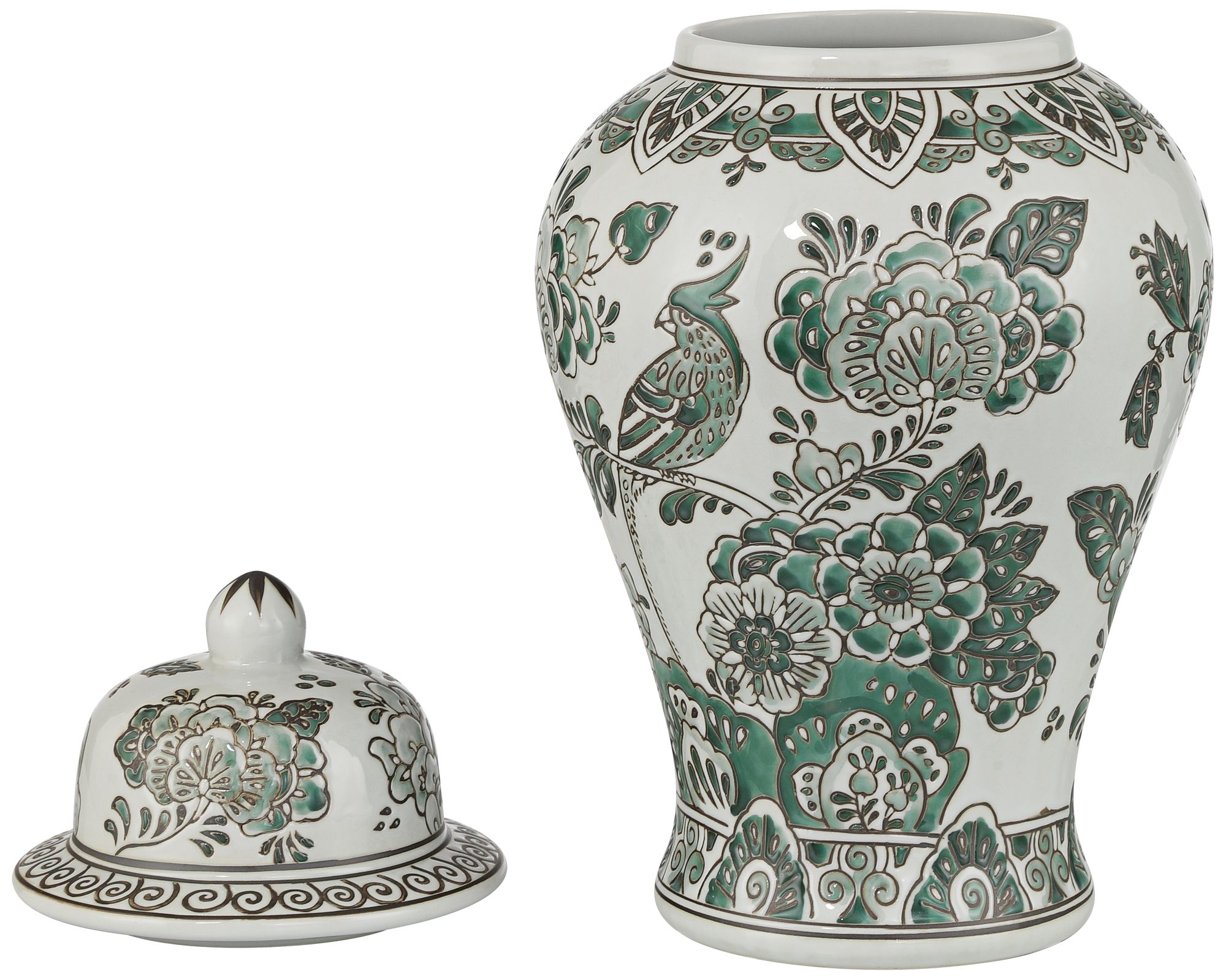 Jardin 14 1/2" High Jade and White Ceramic Ginger Jar with Lid