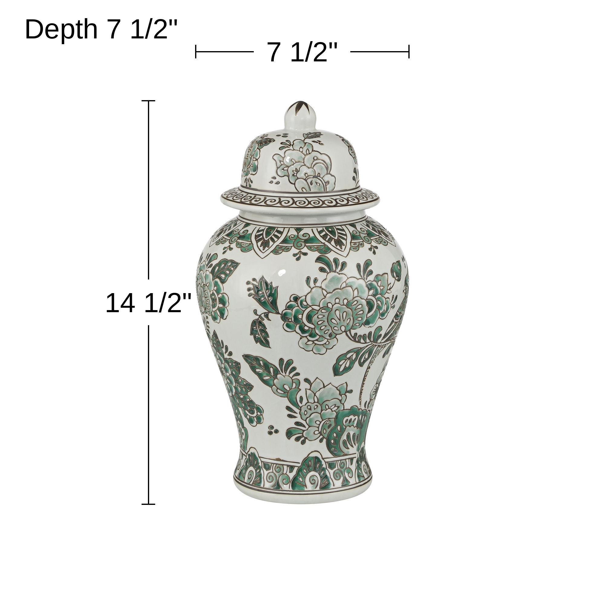 Jardin 14 1/2" High Jade and White Ceramic Ginger Jar with Lid
