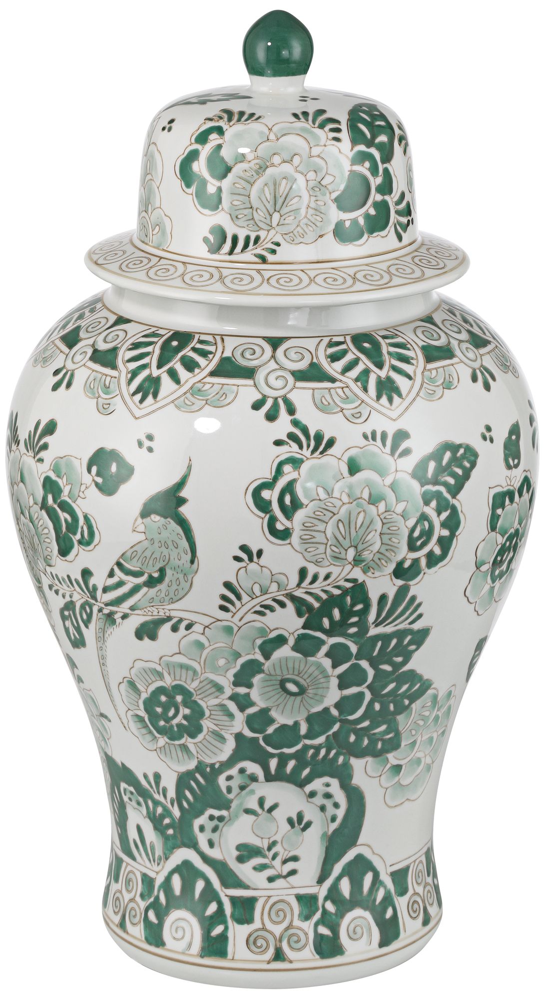 Jardin 21" High Jade and White Ceramic Ginger Jar with Lid