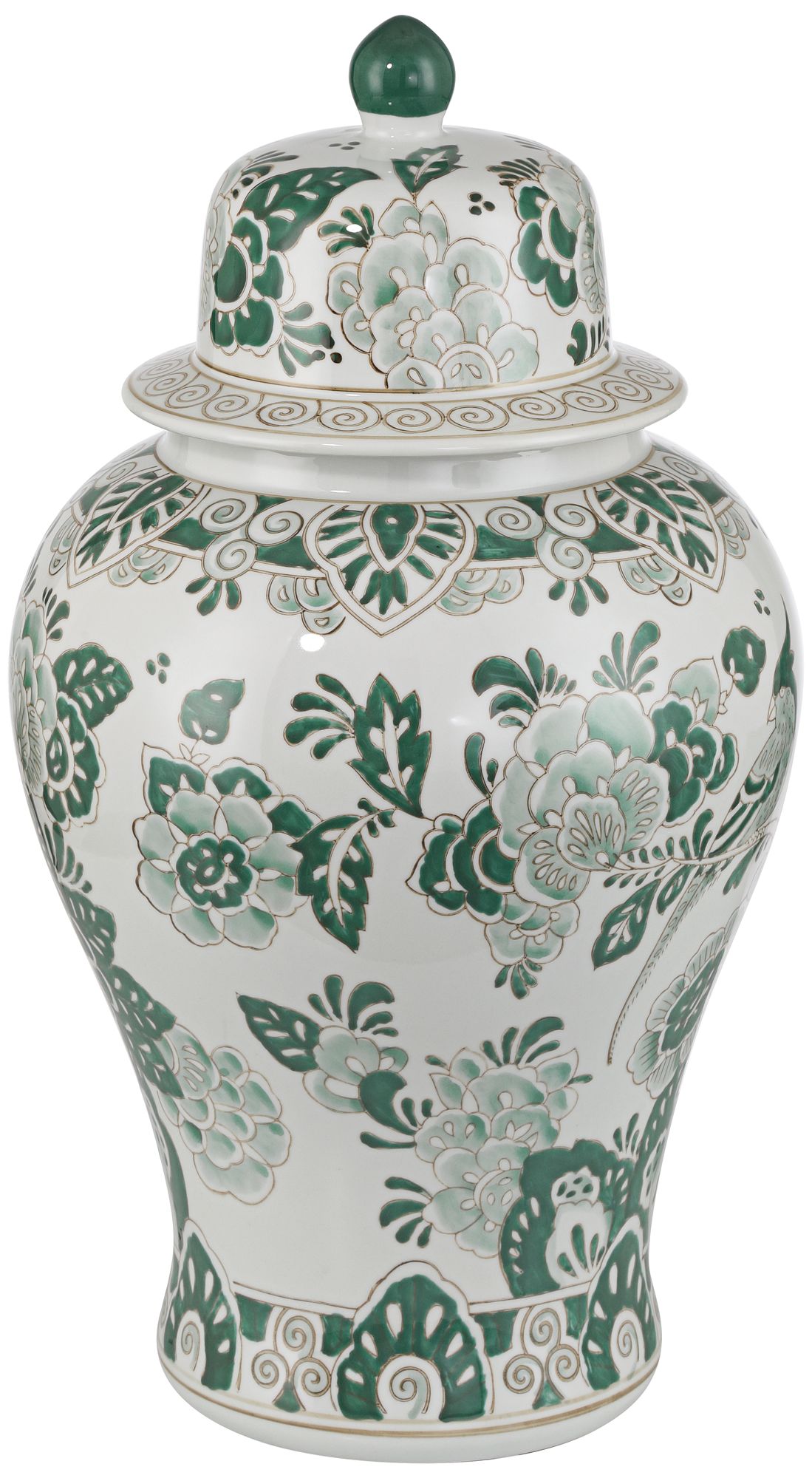 Jardin 21" High Jade and White Ceramic Ginger Jar with Lid