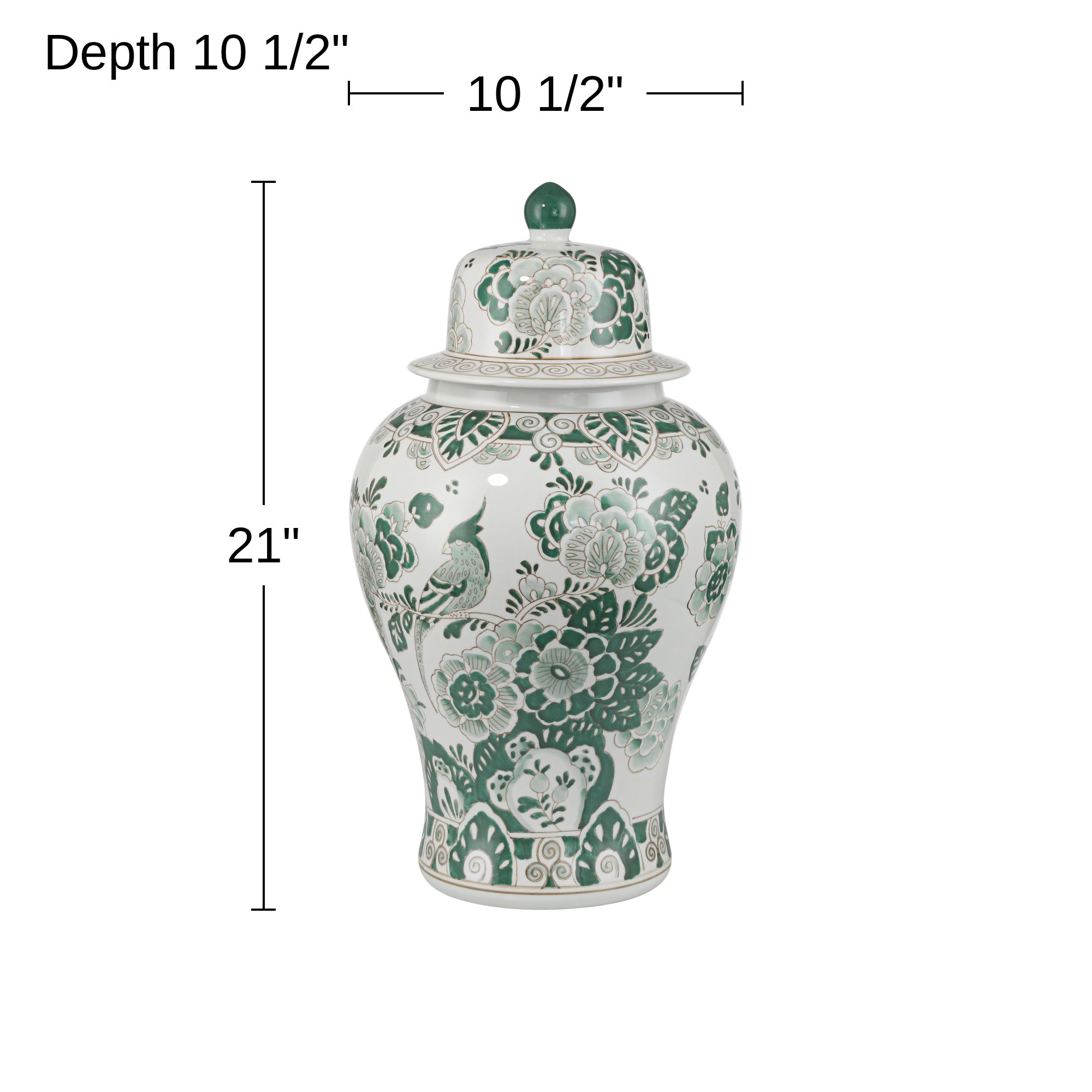 Jardin 21" High Jade and White Ceramic Ginger Jar with Lid