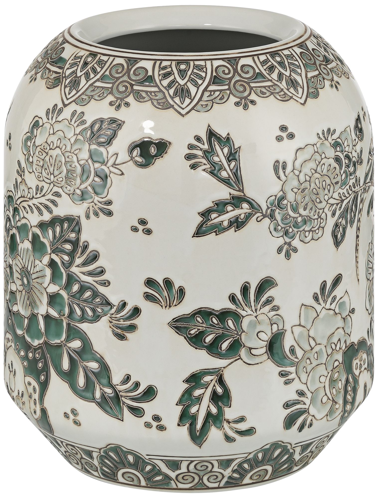 Jardin 7 1/4" High Jade and White Ceramic Ginger Vase