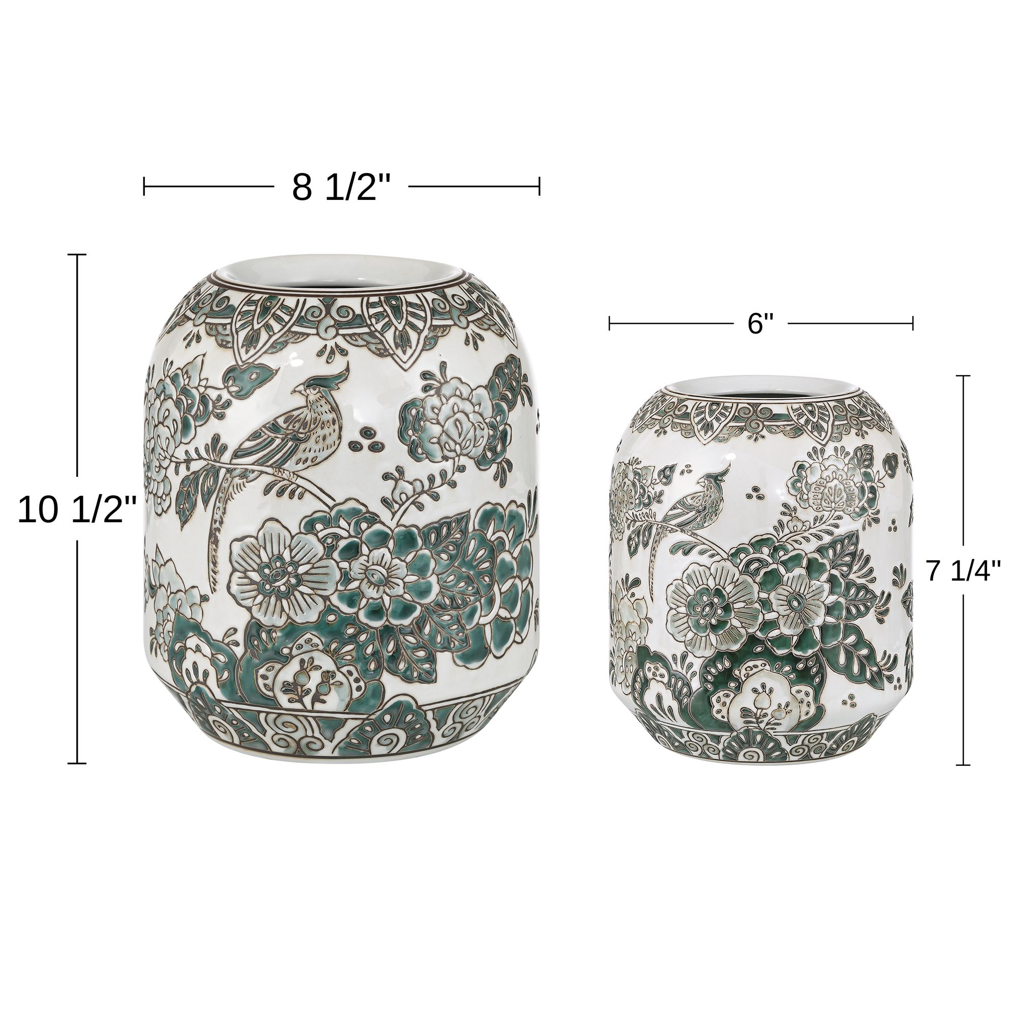 Jardin Small and Large High Jade and White Ceramic Ginger Vase Set of 2