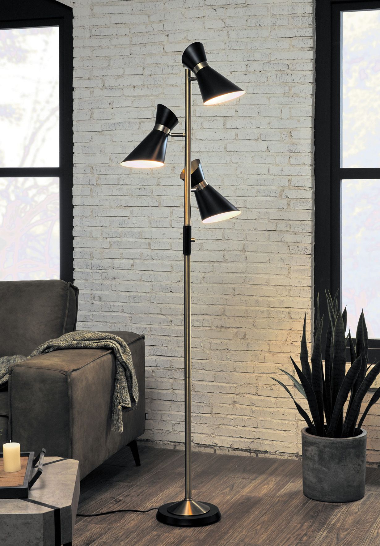 black floor lamp with 3 lights