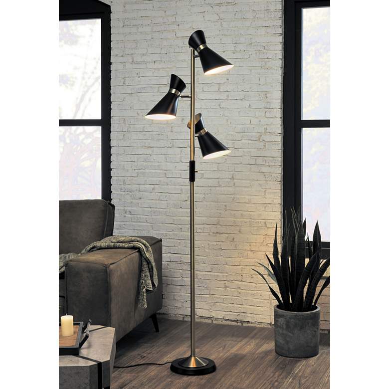 Image 1 Jared Brass and Black 3-Light Mid-Century Modern Tree Floor Lamp