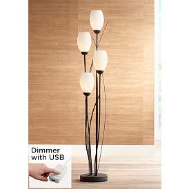 Image1 of Jareth 73" Black and White 4-Light Tulip Floor Lamp with USB Dimmer