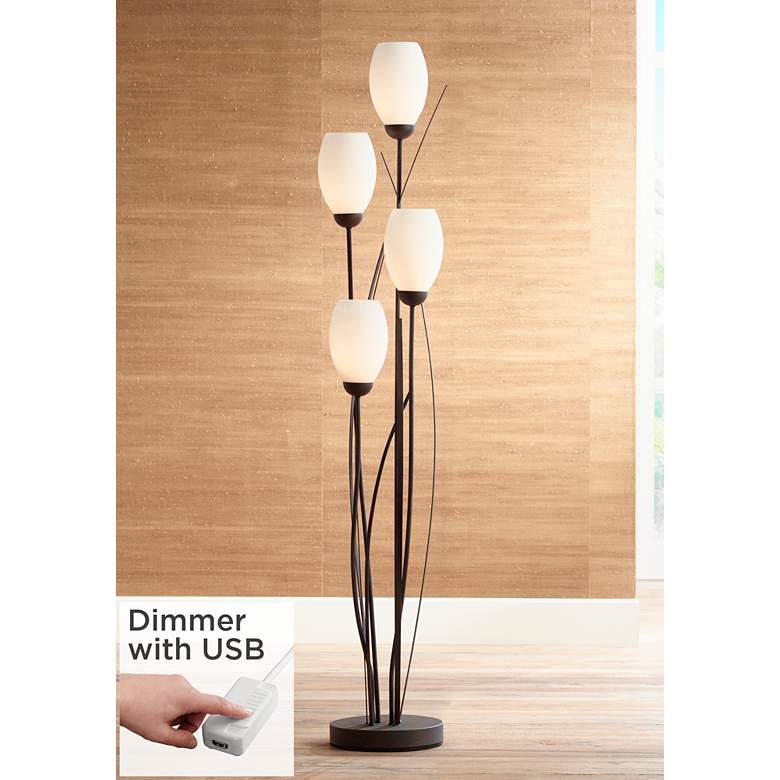 Image 1 Jareth 73 inch Black and White 4-Light Tulip Floor Lamp with USB Dimmer