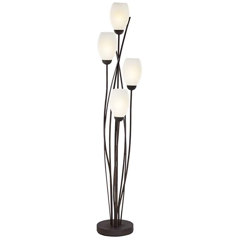 Image 2 Jareth Black Metal and White Glass Tulip 4-Light Floor Lamp with USB Dimmer