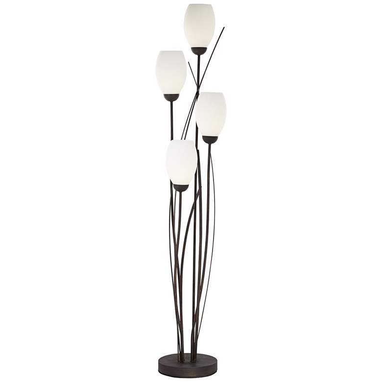 Image 7 Jareth Black Metal and White Glass Tulip 4-Light Floor Lamp with USB Dimmer more views