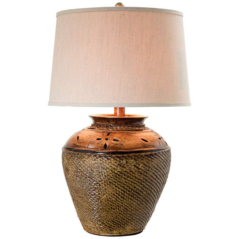 Image 2 Jarosa Dark Oak 27 inch High Handcrafted Stone Rustic Jar Table Lamp