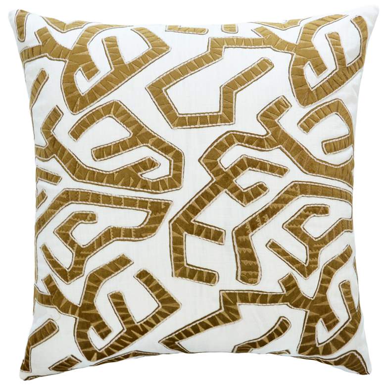 Image 1 Jase 22" x 22" Linen with Mustard Velvet Applique Down Insert Pillow