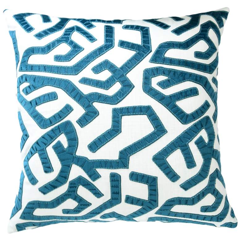 Image 1 Jase 22" x 22" Linen with Teal Velvet Applique Down Insert Pillow