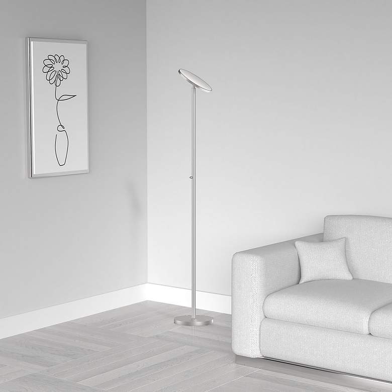Image 3 Jasmine 72" High Modern Satin Chrome Metal LED Torchiere Floor Lamp more views